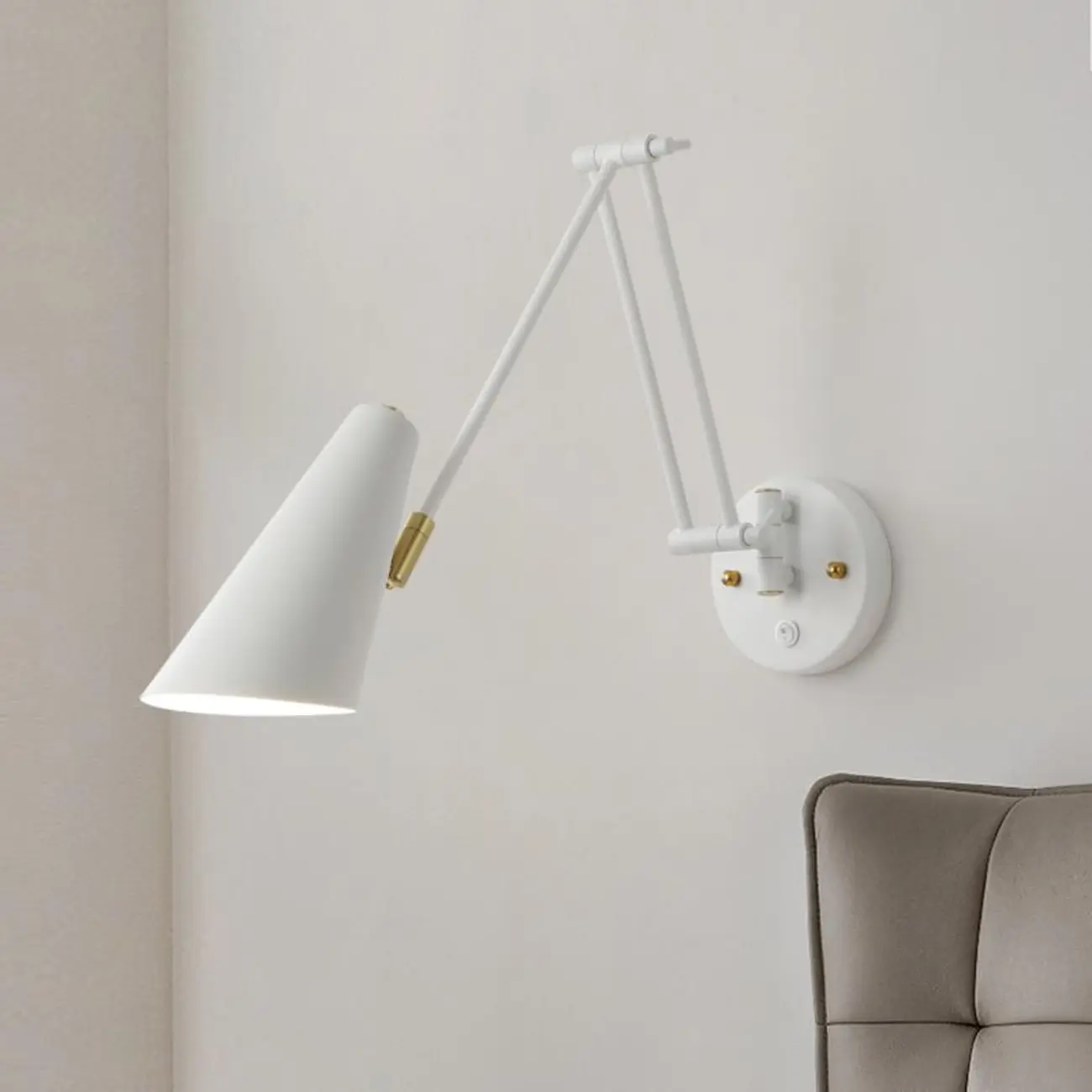 Modern White Metal Adjustable Swing Arm Wall Light