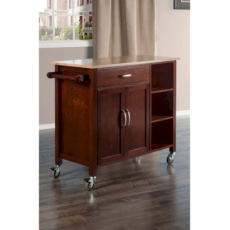 Mabel Utility Kitchen Cart, Walnut and Natural - 42.72 x 18.9 x 35.43 inches