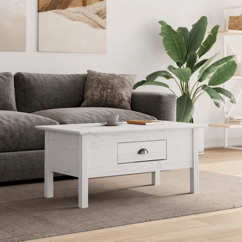 Solid Pine Wood Coffee Table - Rustic Accent Side Table for Living Room