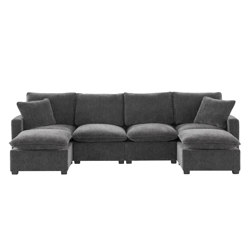 U Shape Modular Sofa, 6 Seat Chenille Deep Seat Sectional Couch