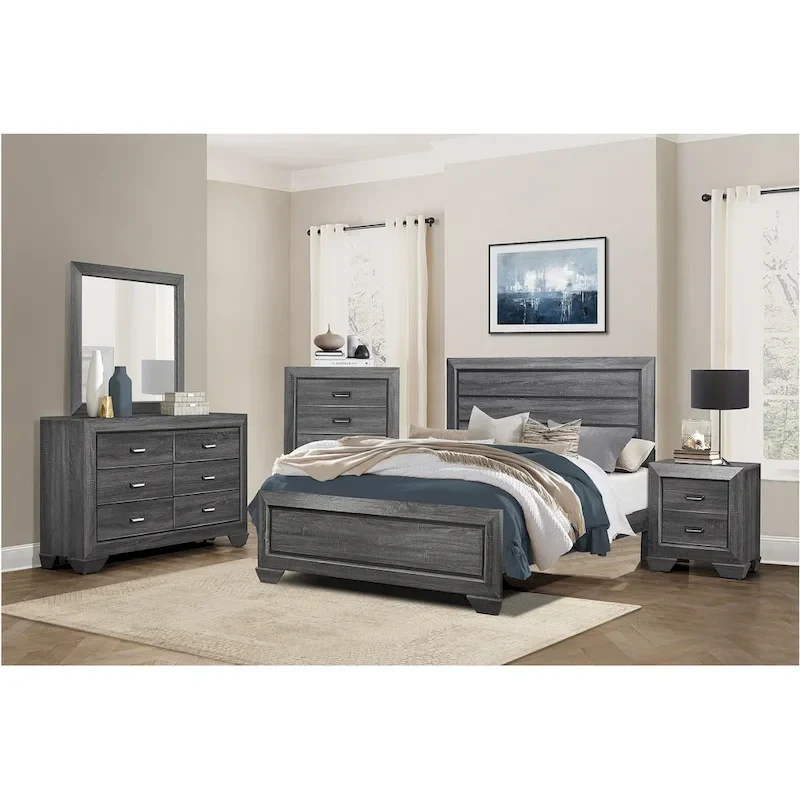 Valli 3 Piece Gray Modern Panel Bedroom Set