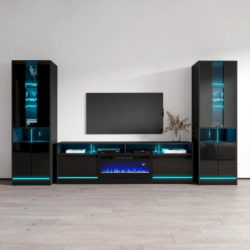 Electric Fireplace TV Stand with Bookcases Entertainment Center