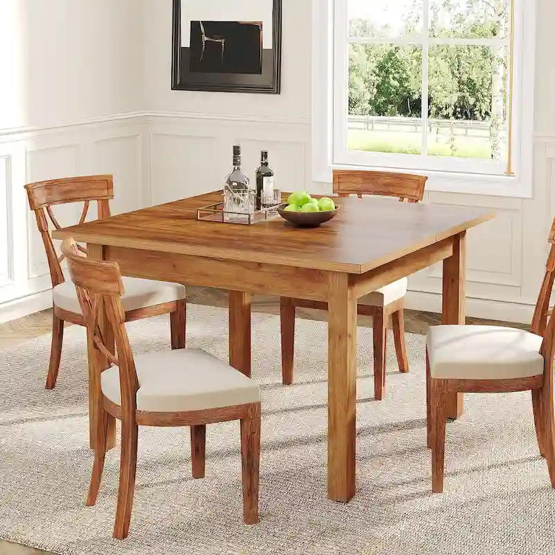 39.4 Inches Square 2-4 People Dining Table with Solid Wood Legs for Living Room Dining Room