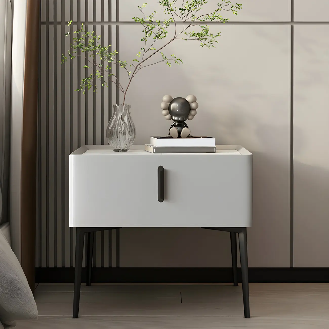 Trendy Narrow Cubic Wooden Nightstand with Legs
