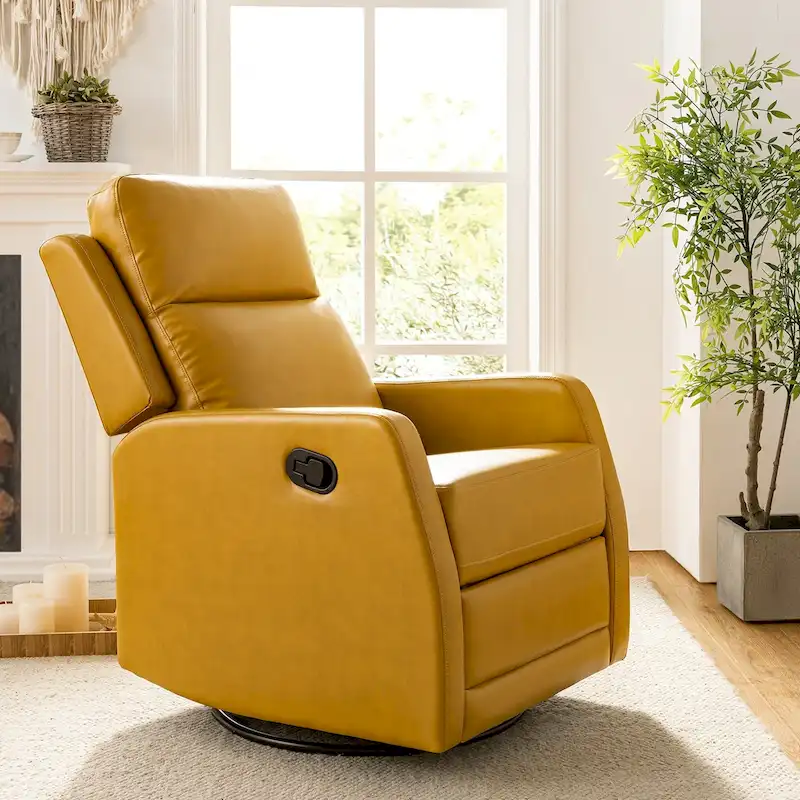 Modern Faux Leather Manual Rocking Swivel Recliner with Wingback