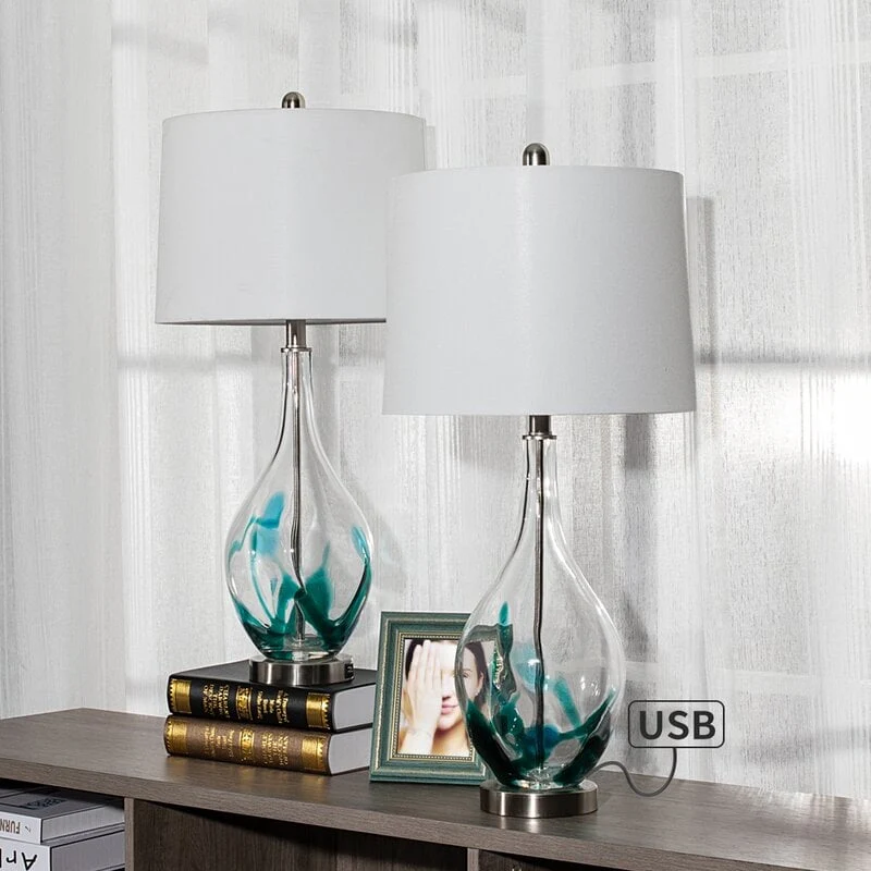 Glass USB Table Lamps (Set of 2 )Modern Bedside Desk Lamp