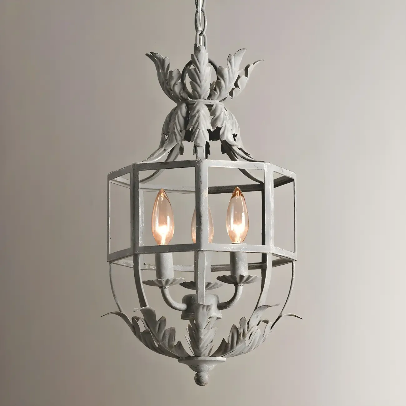 Vintage Grey Iron Cage Candelabra Chandelier