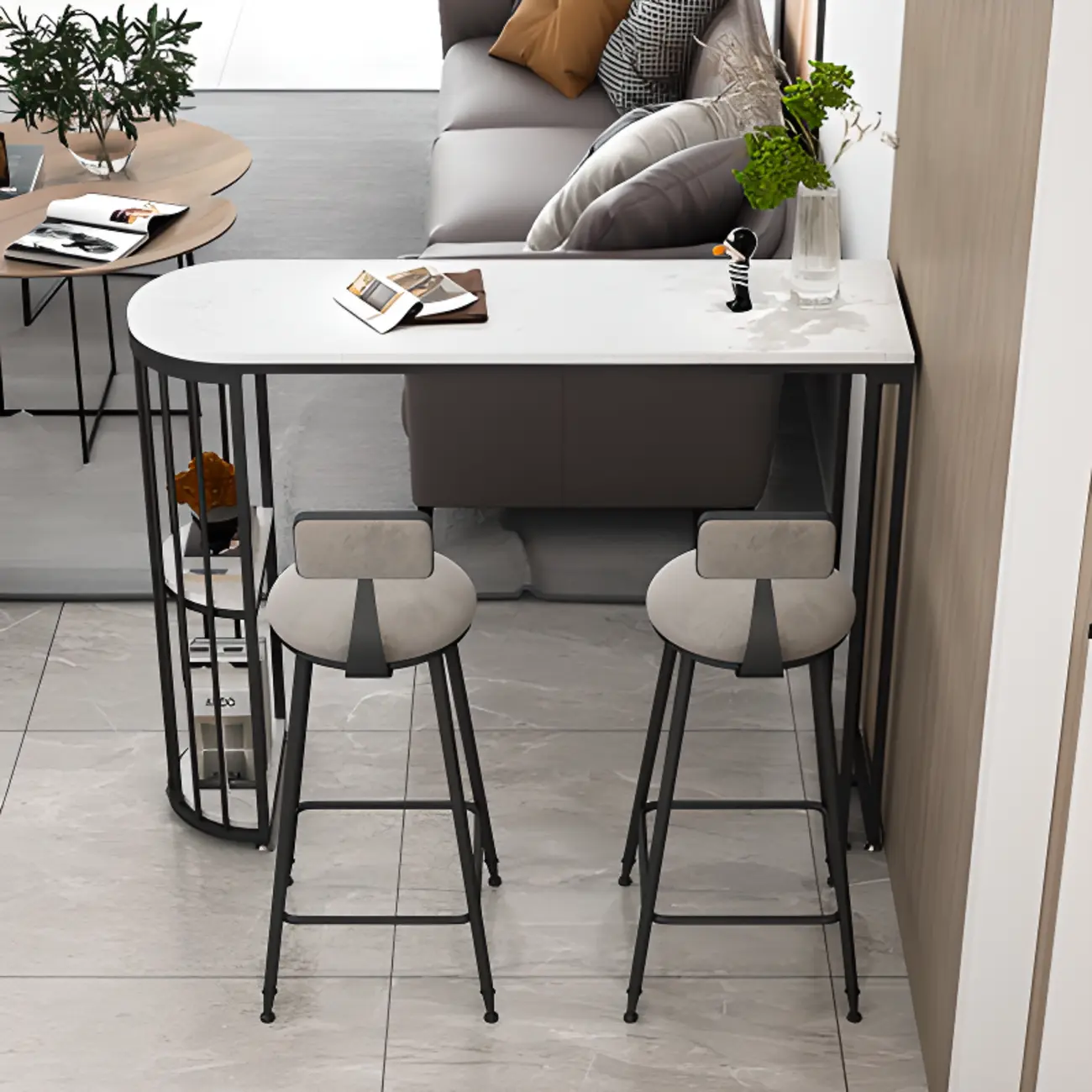 Modern Bistro Golden Bar Table Marble Top with 2 Shelves