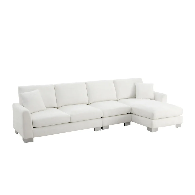 119  Chenille L-Shaped Sectional Sofa with Chaise Lounge and 2 Pillows