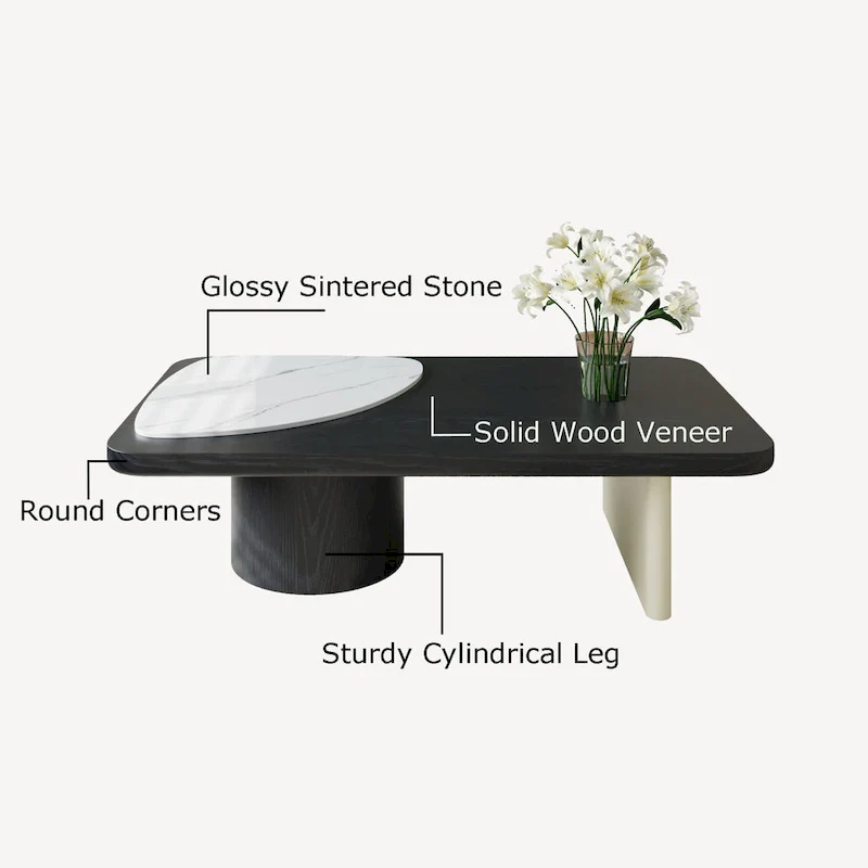 51  Modern Wood Coffee Table,Retangular Black Living Room Table