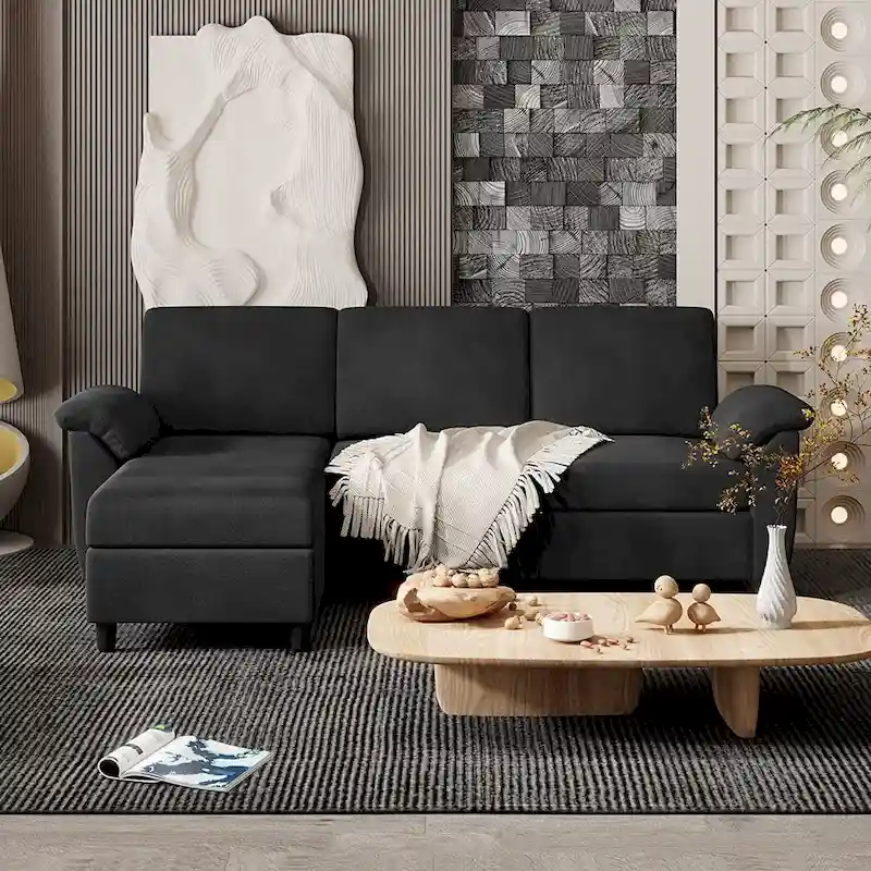 Futzca Sectional Sofa Couch, 3 Seat L Shaped Sofa with Removable Pillows