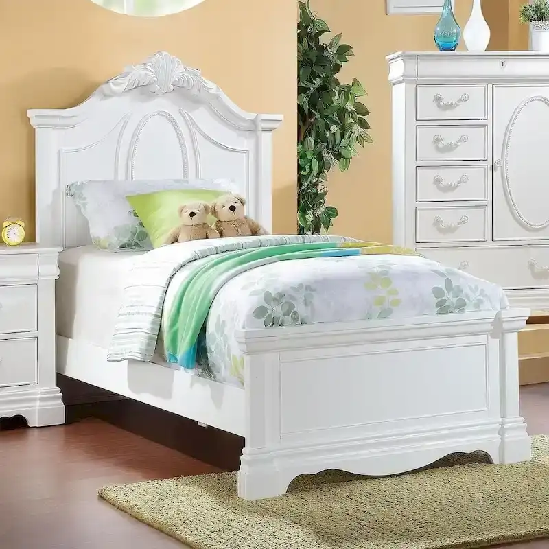 White Wooden Arched Headboard Bed, Twin / Full, 1–2 Person