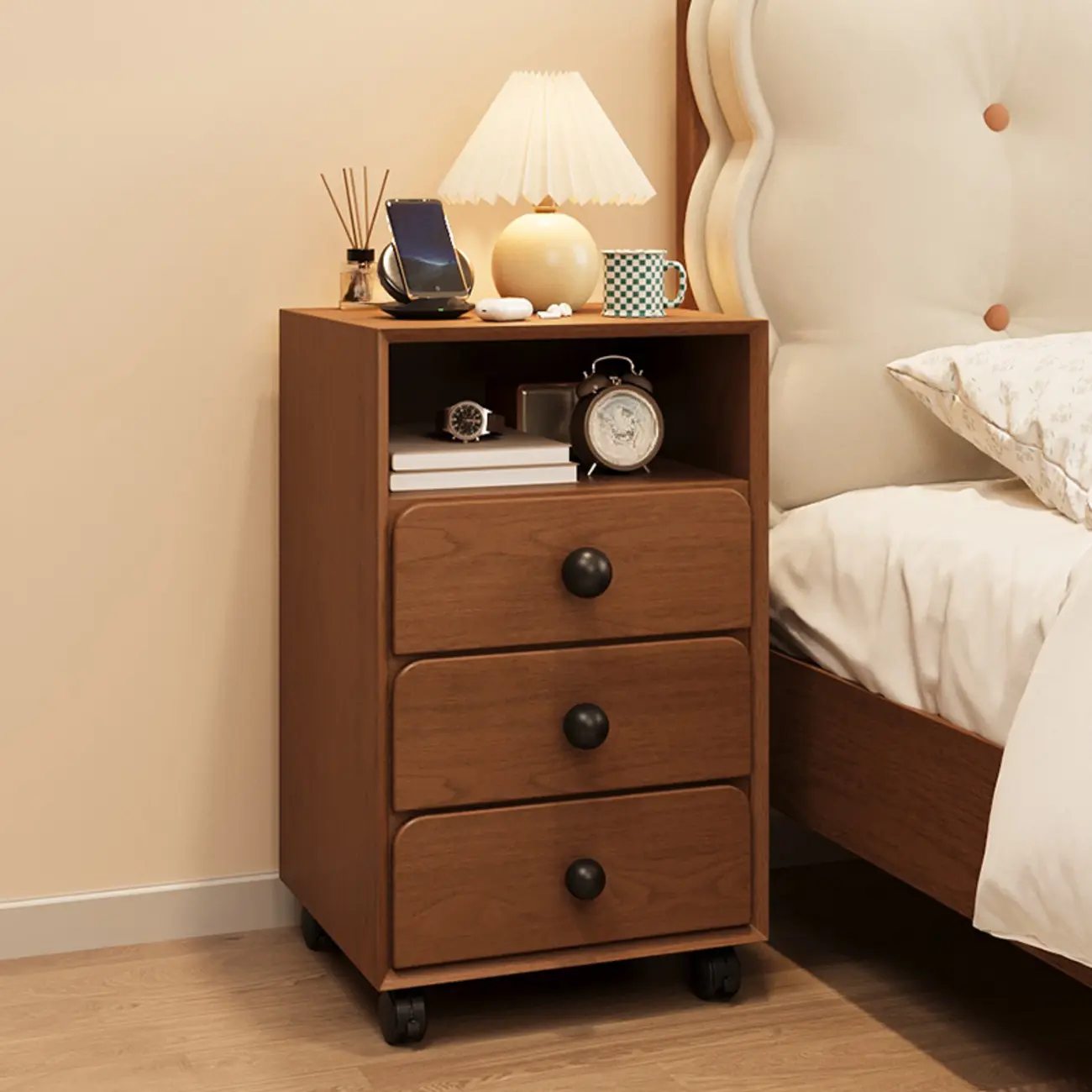 Modern Wood Top 3 Drawers Nightstand with Legs