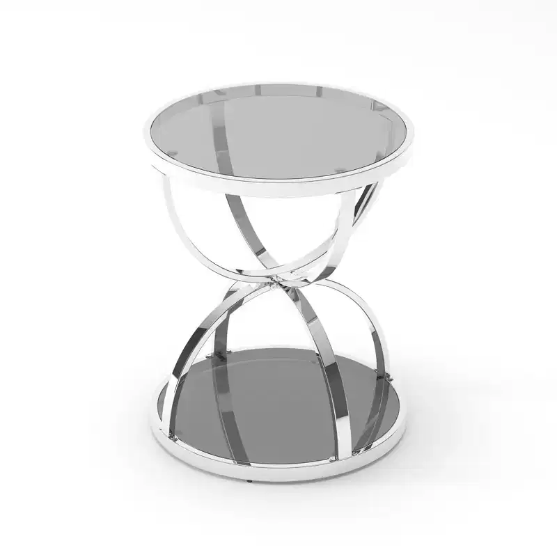 GDFStudio Leda 19.69'' Modern Glass Side Table with 2 Tiers, Ring-Shaped Frames