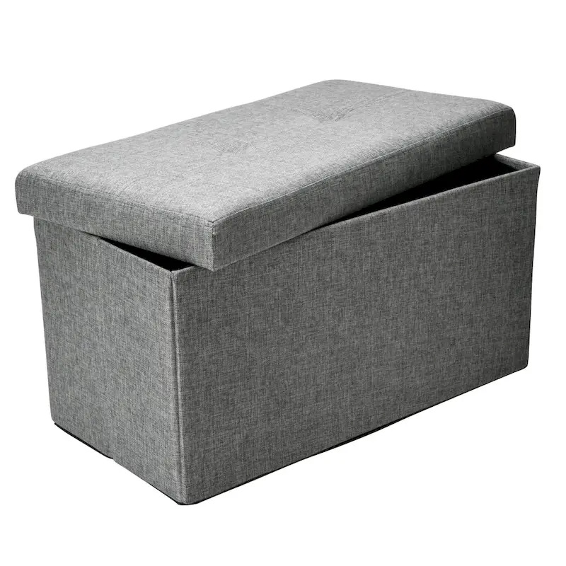 Simplify Grey Linen Look Double Foldable Ottoman - 30 x 15 x 15