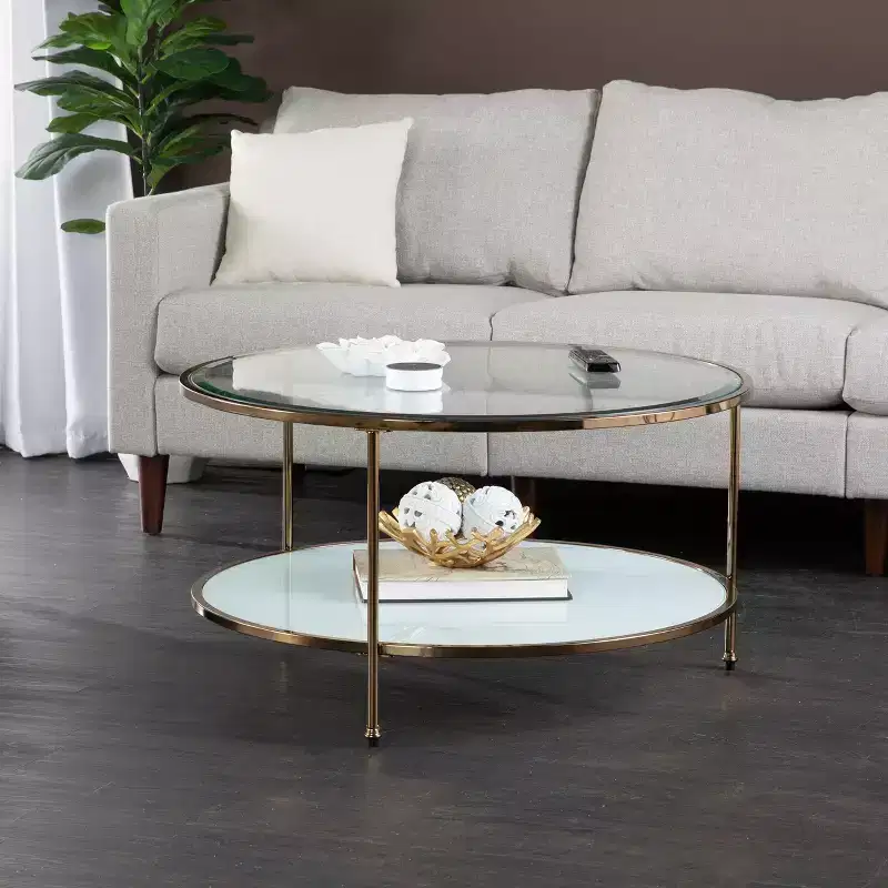 Risa Round Coffee Table with Storage - Gold - SEI