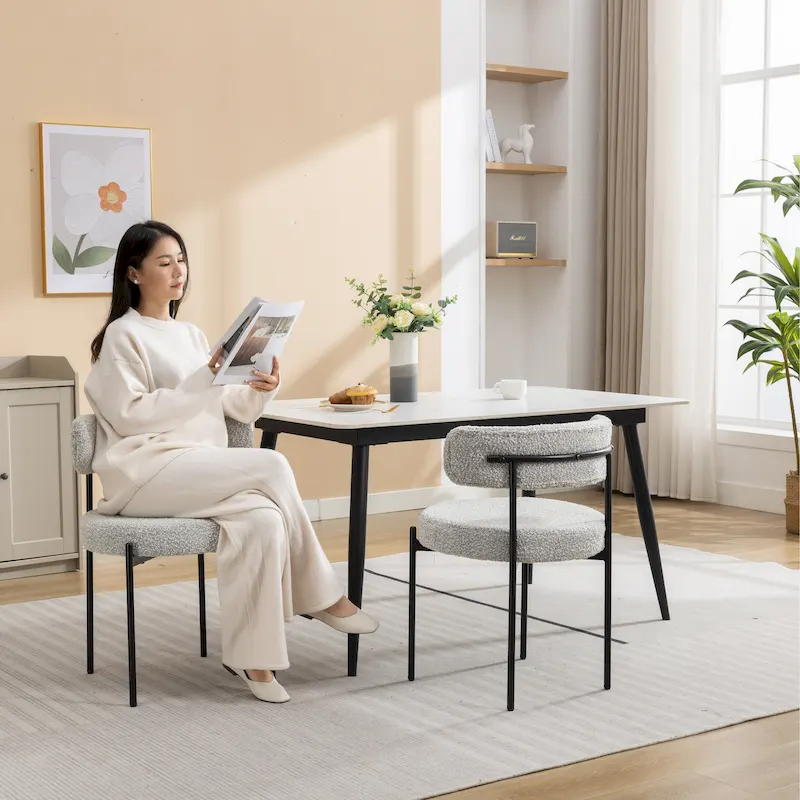 Roundhill Furniture Burbank Modern Round Boucle Dining Chairs, Set of 2