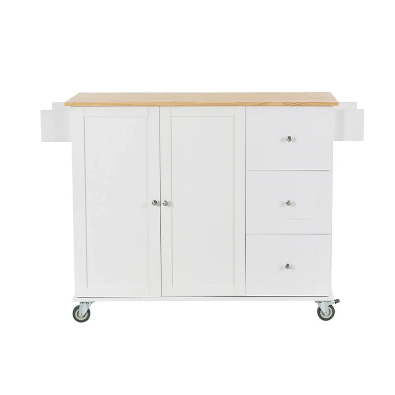 Rolling Mobile Kitchen Island with Solid Wood Top and Locking Wheels