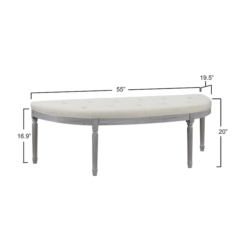 Coastal Tufted Beige Upholstered Wood Leg Bench