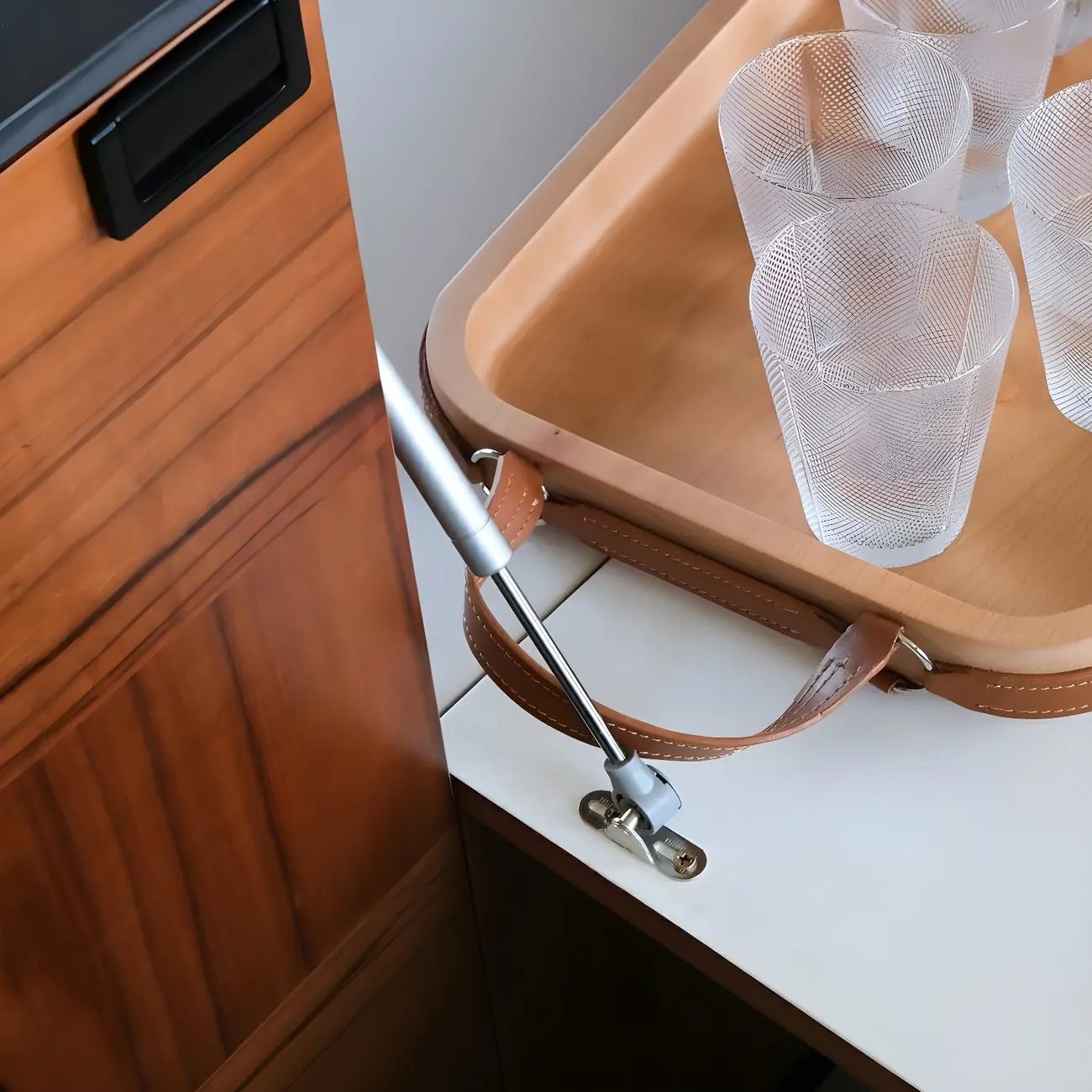 Brown Wooden Sideboard Cabinets with Stone Countertop