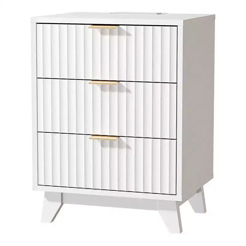 Karl Home 17.72 Inch 3 Drawer Grid Pattern Nightstand with US Standard Power Outlets