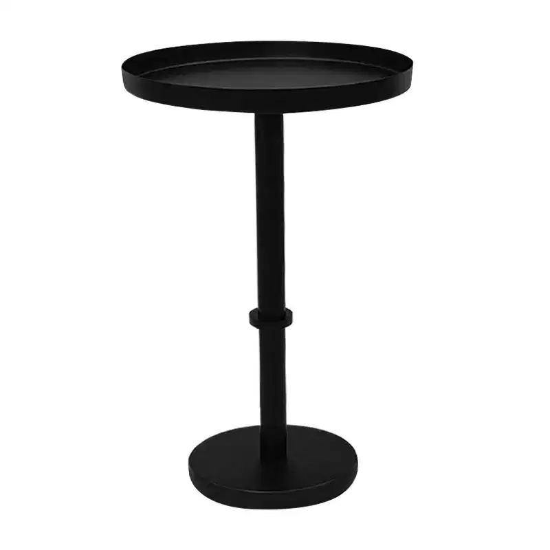 The Urban Port 22" Side End Table Vintage Sleek Pillar Base Round Tray Top Matte Black