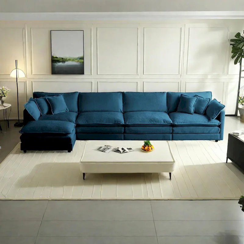 5-Piece Modular Chenille Upholstered L-Shaped Sectional Sofa with Ottoman