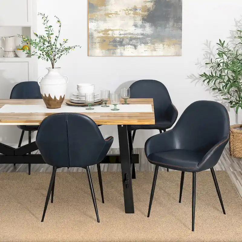 Glitzhome Set of 4 Mid-Century Leatherette Stitched Dining Accent Armchairs