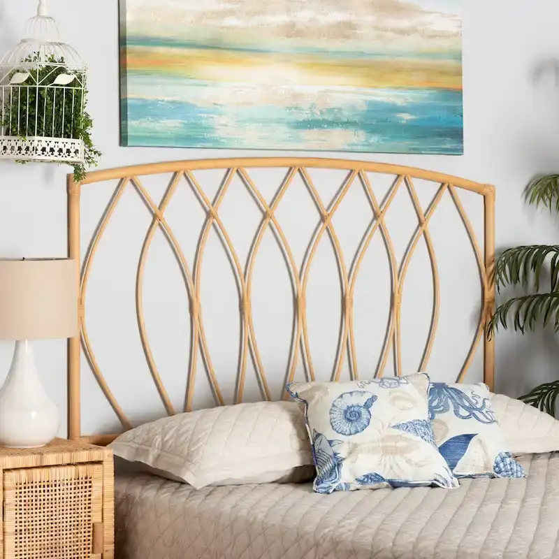 Halia Modern Bohemian Natural Rattan Wall-mountable Headboard-Queen
