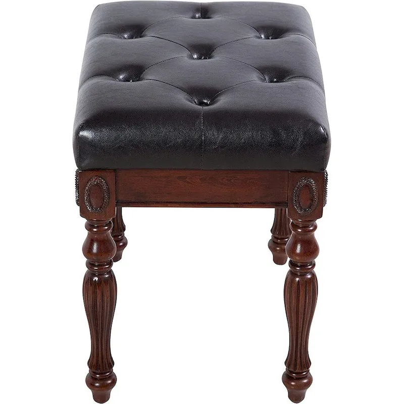 Traditional Shoe Bench with Button Tufted Pad Wood Turned Legs, Upholstered Entryway Bench