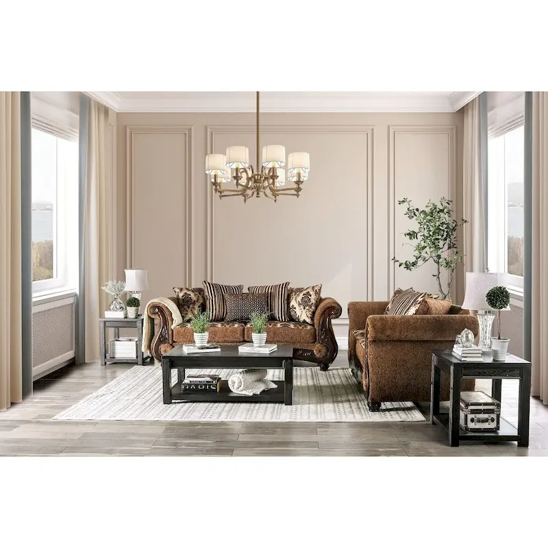 Brown Chenille Upholstered Rolled Arms Sofa by Furniture