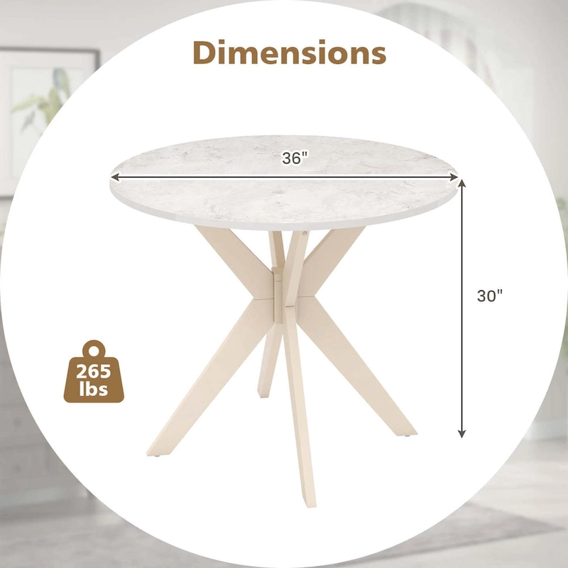 Costway Round Dining Table 36  Faux Marble Tabletop Rubber Wood Legs - See Details