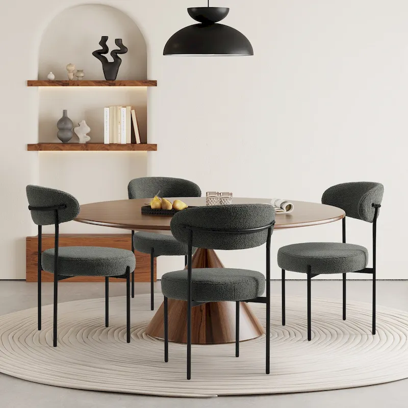 Bayville Mid-Century Curved Back Fabric Upholstered Metal Dining Chair (Set of 4)