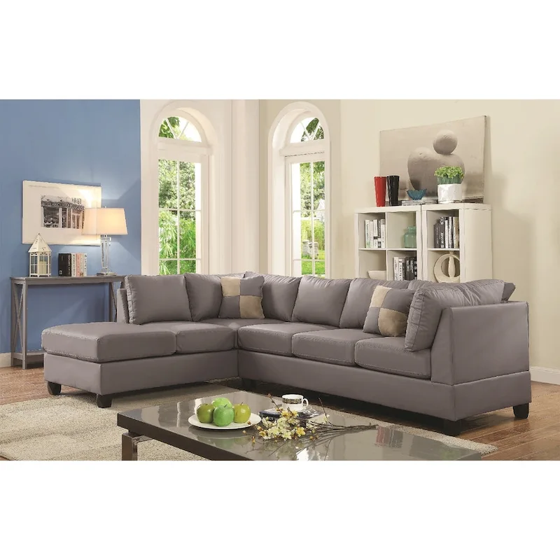 4-Seater Sectional Sofa with Reversible Chaise and Throw Pillows - Gray