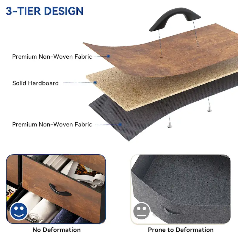 Moasis Rustic Wood-grain Badroom Dresser with Metal Frame, Wooden Top