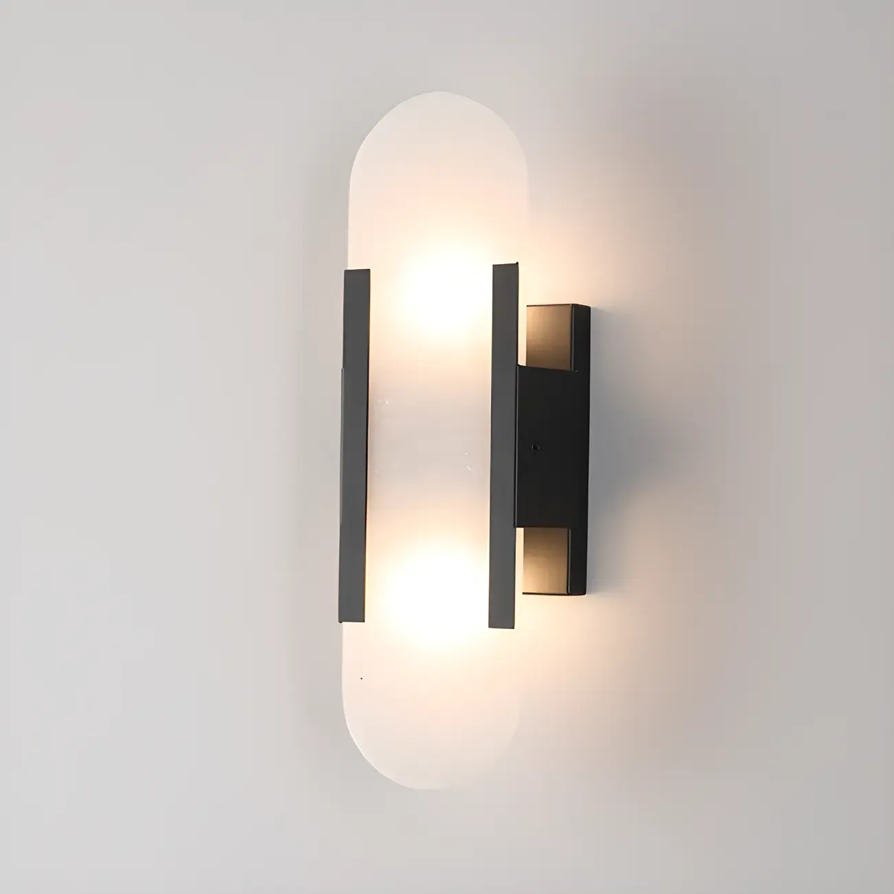 Modern Brass Oval Wall Light with Stone Chalk Shade