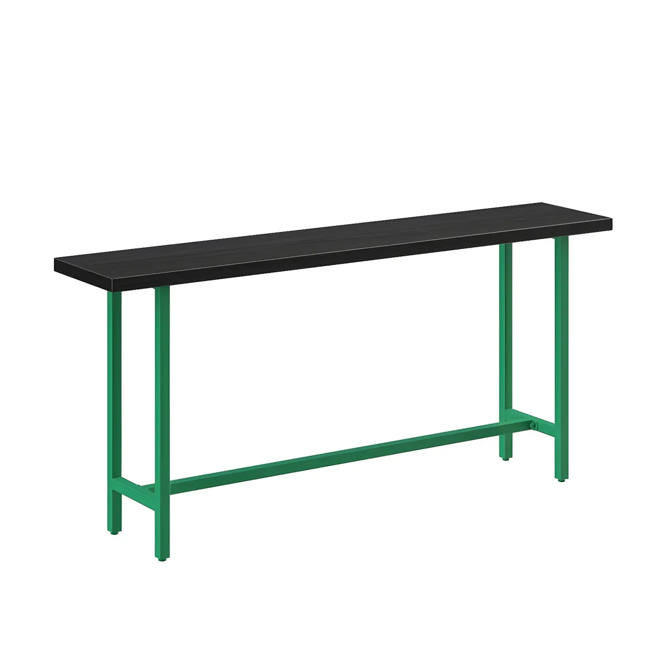 Industrial Black Wood Top Metal Trestle Base Bar Table