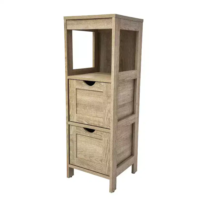Flash Furniture Dune Farmhouse Bathroom Storage Organizer with Two Removable Drawers and Open Display Shelf