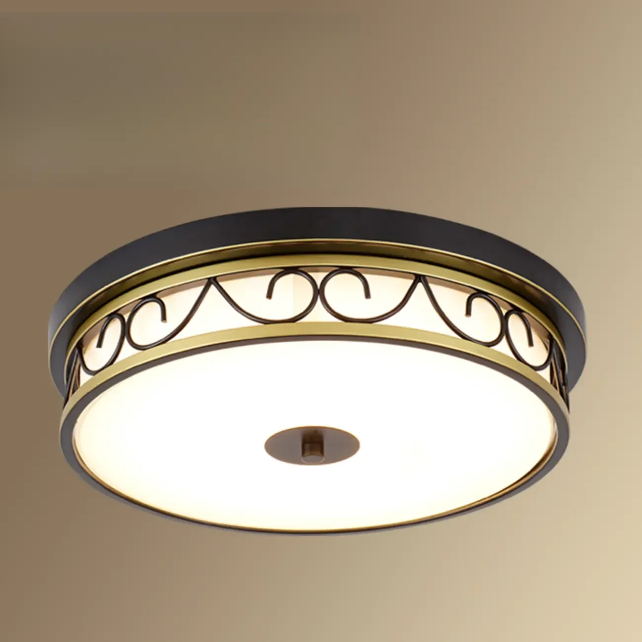 Classic Black Metal Drum Glass Flush Mount Ceiling Light
