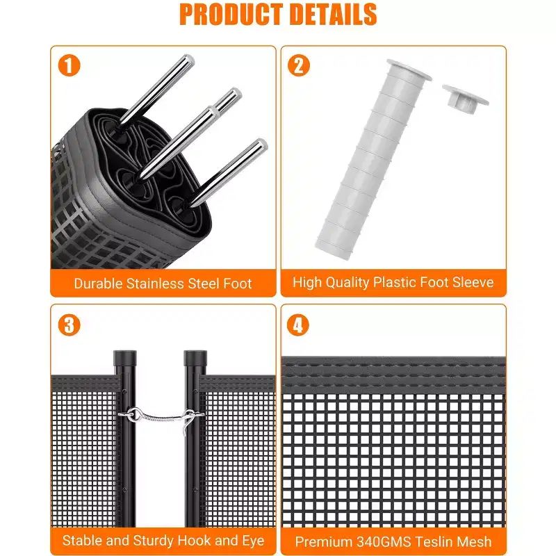 4x108FT Heavy Duty Removable Pool Fence,PVC Mesh Safety Barrier,Easy DIY Install,Child Pet Protection,Stainless Steel Feet