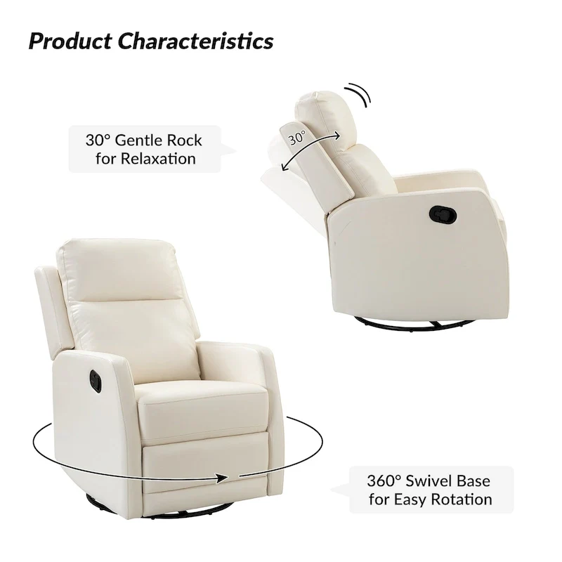 Modern Faux Leather Manual Rocking Swivel Recliner with Wingback