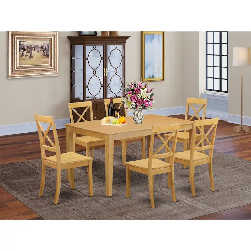 Mahogany 7-Piece Dining Set, X-Back Chairs, Seats 6