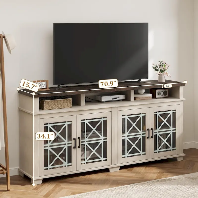 Grey Glass Door LED TV Stand for up to 80