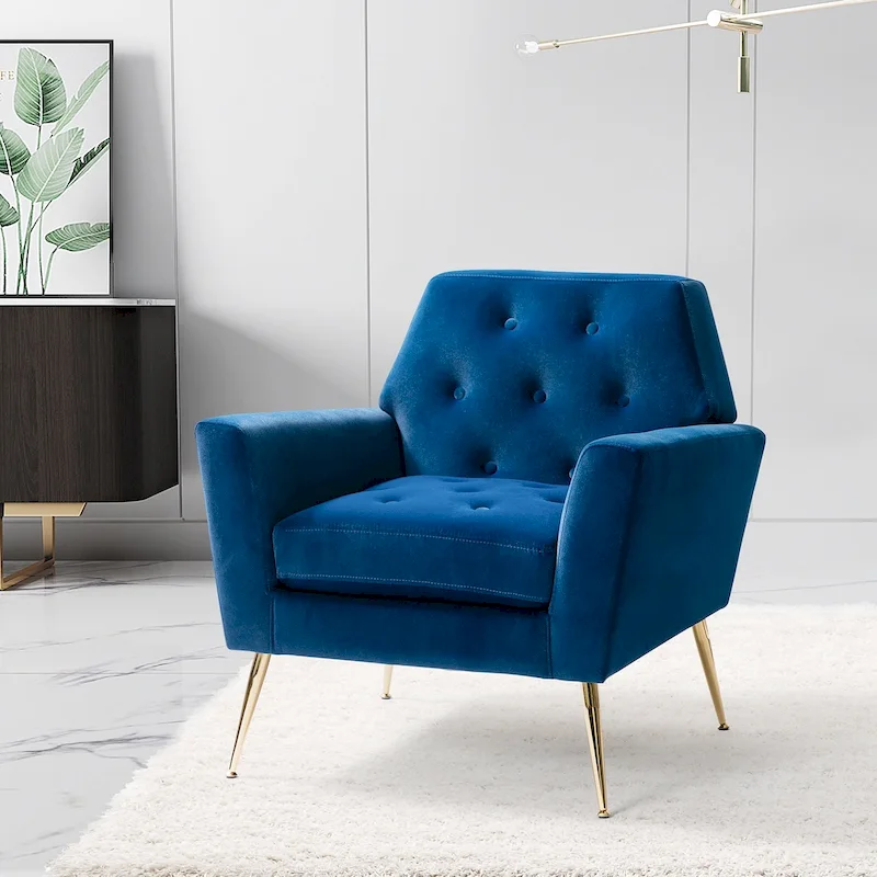 Velvet Tufted Accent Armchair with Gold Metal Legs – 250lbs Capacity