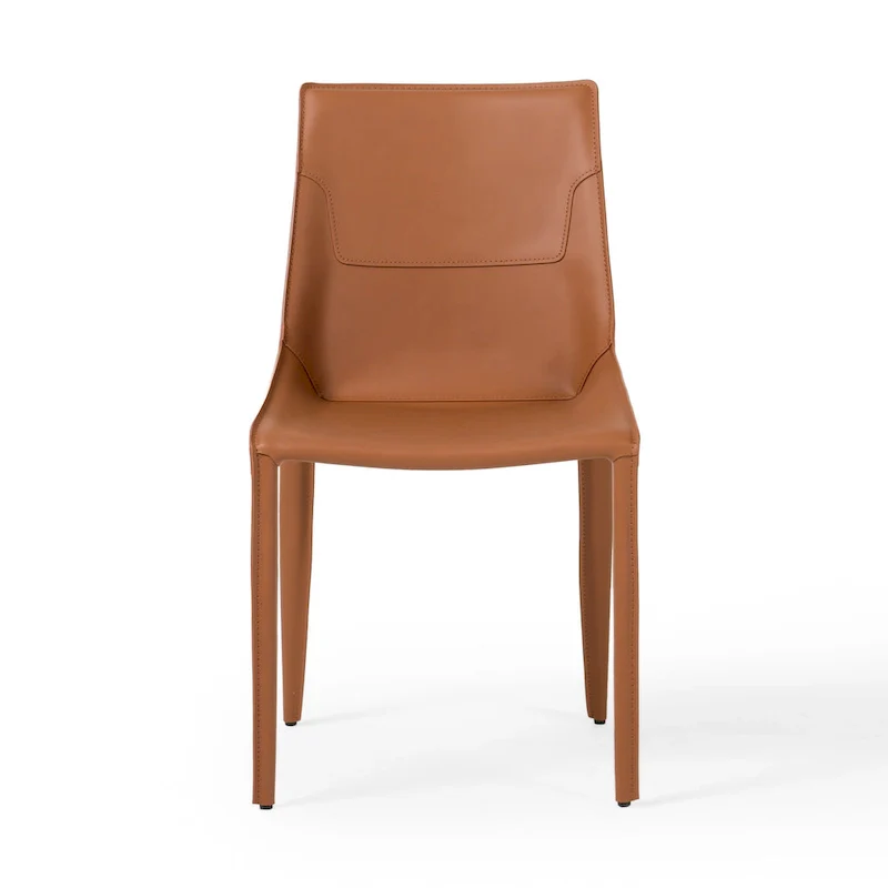 Modern Cognac Saddle Leather Dining Chair (Set of 2)