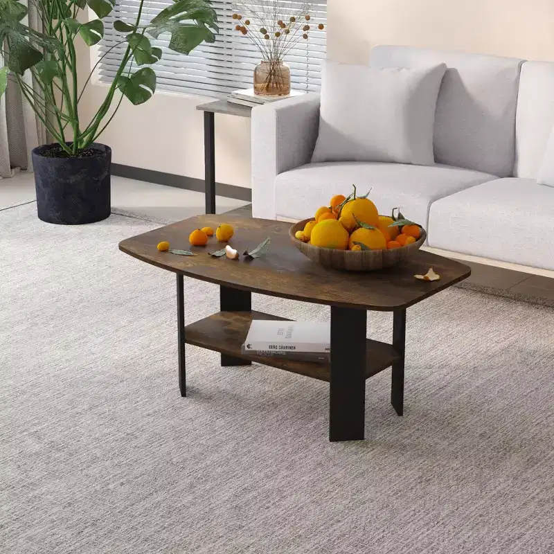HOMLUX Coffee Table 2-Tier Modern Center Cocktail Table W/Storage Open Shelf for Living Room