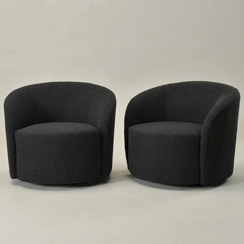 KINWELL 34  Wide Upholstered Swivel Accent Barrel Chair (Set of 2)