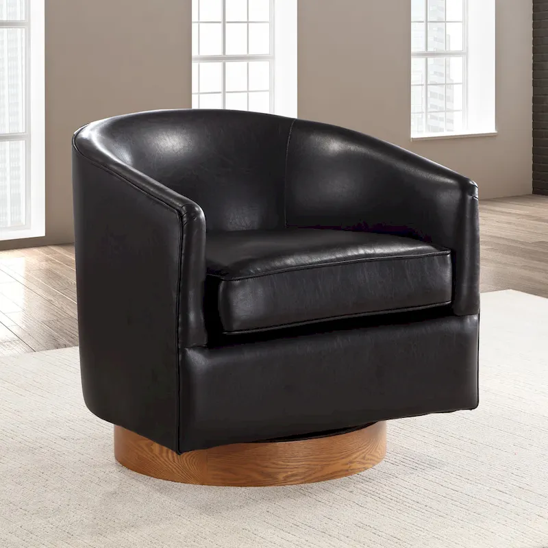 Ingram Faux Leather Wood Base Barrel Swivel Chair by Greyson Living