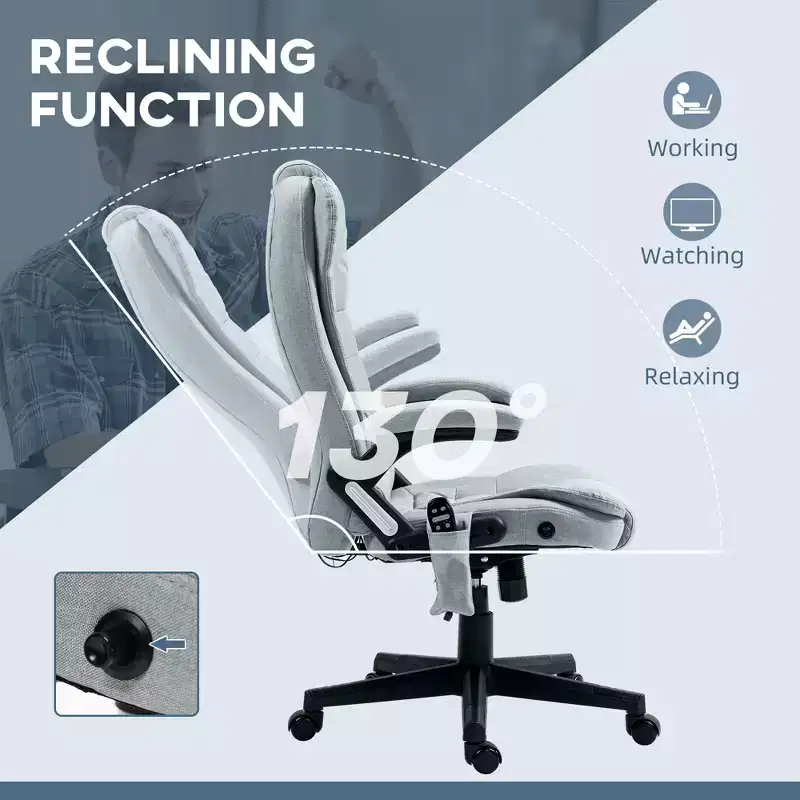6 Point Vibrating Massage Office Chair with Heat, Linen High Back Massage Desk Chair with Reclining Backrest