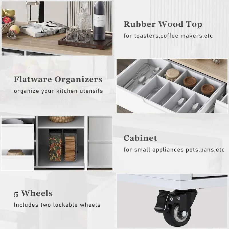 8 Drawer Rubber Wood Kitchen Island